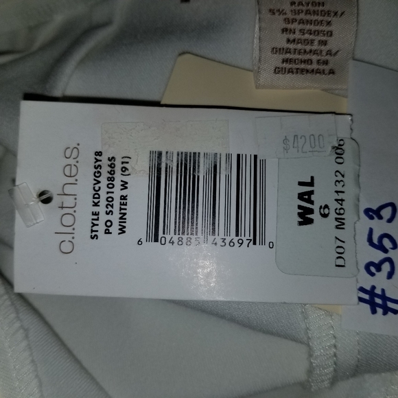 #353 NWT C.L.O.T.H.E.S. 6 White Stretch Waist Pant - Picture 5 of 8